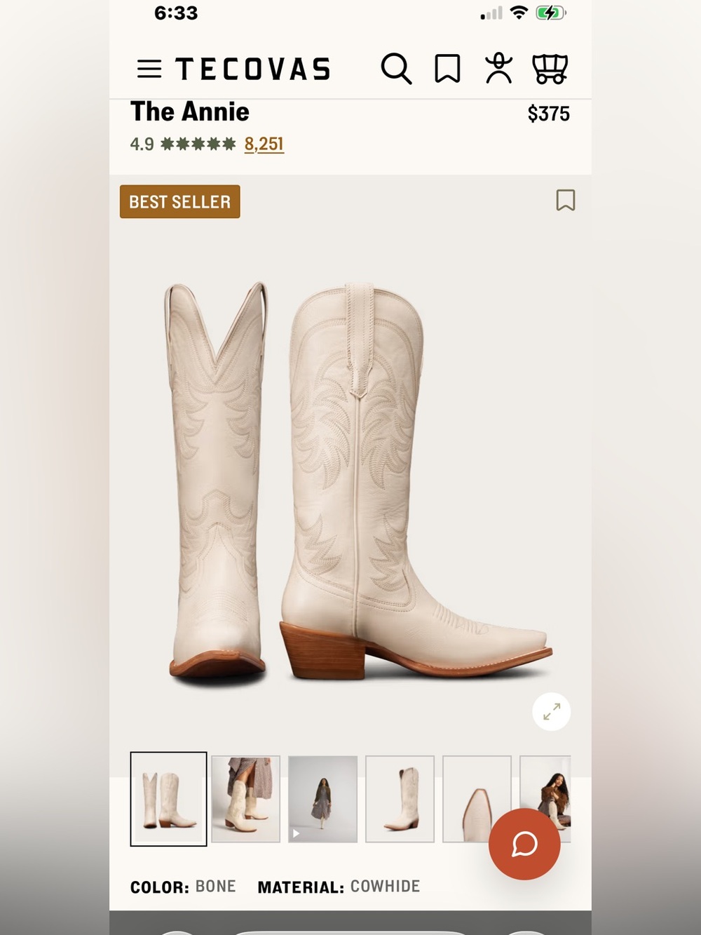 Tecovas Annie Western Leather Knee-High Cowboy Boots in Bone
